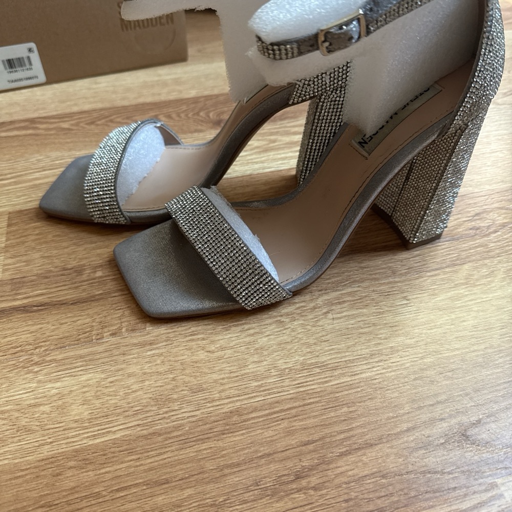 Steve Madden Silver Rhinestone Block Heels